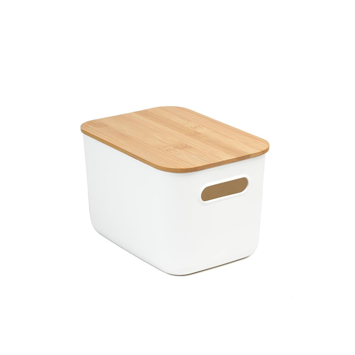 White Storage Tub W/ Bamboo Lid - Small