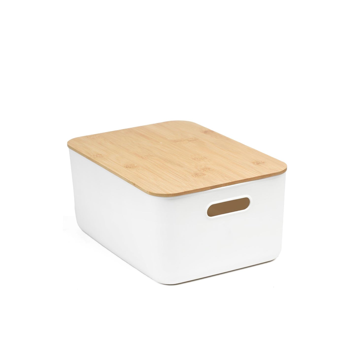 White Storage Tub W/ Bamboo Lid - Medium