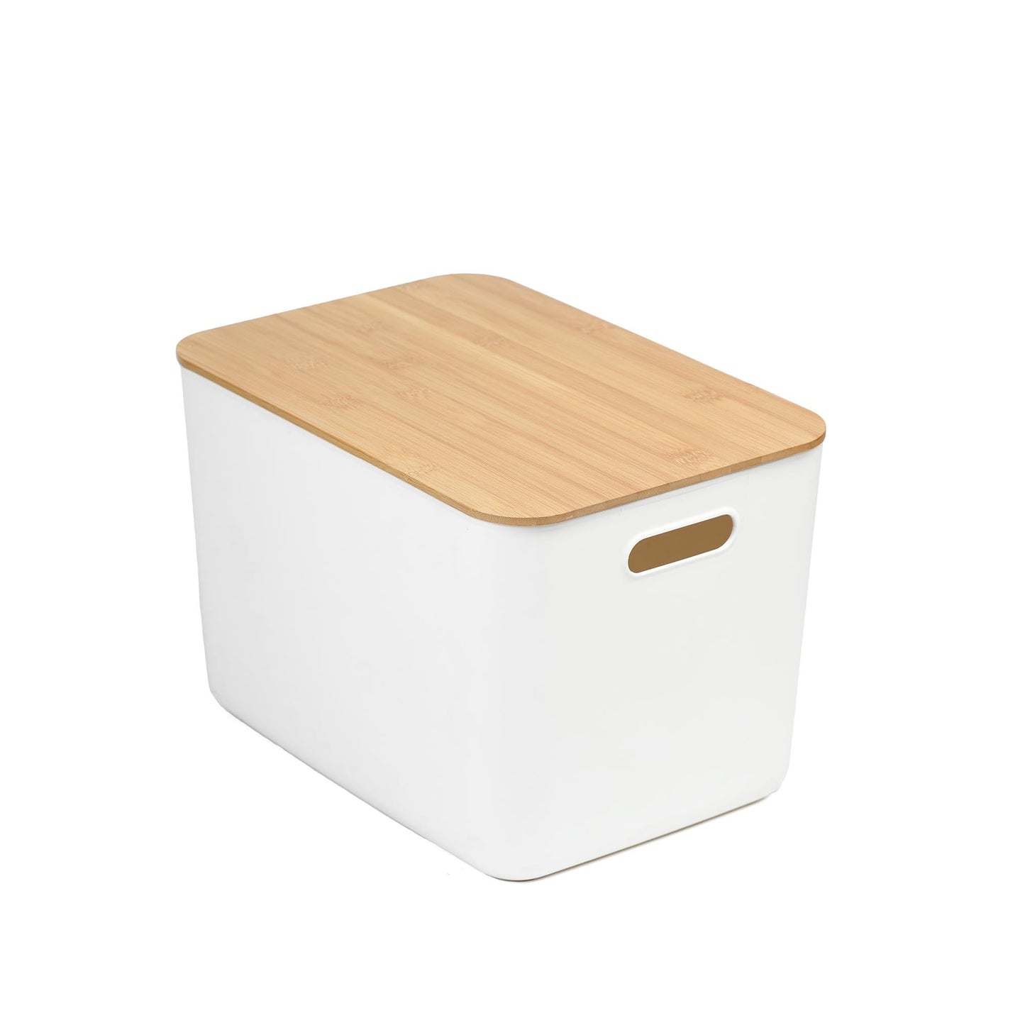 White Storage Tub W/ Bamboo Lid - Large