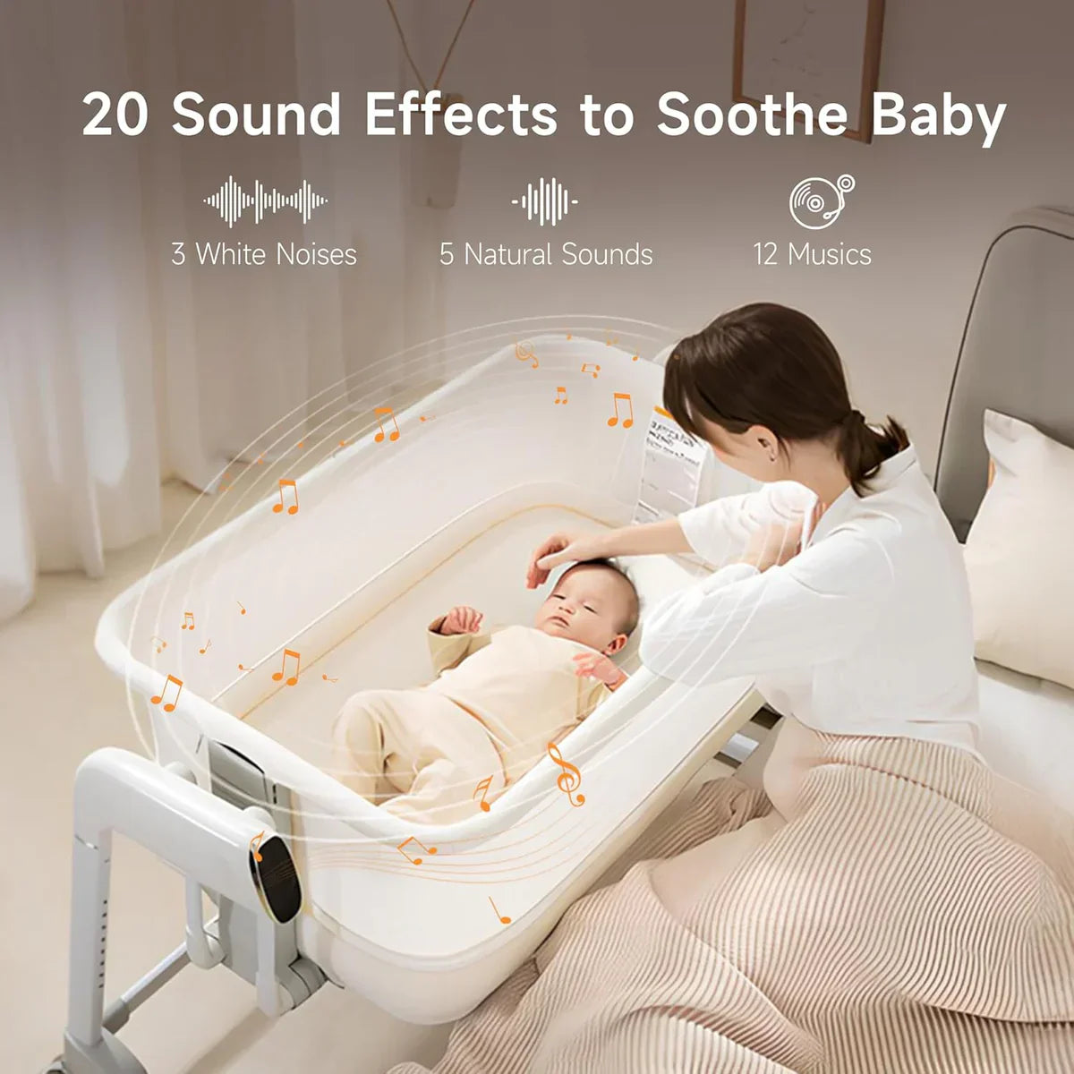 Miila - Nova Smart Snoothing Bassinet - 2in1 Baby Bassinet & Playpen - White