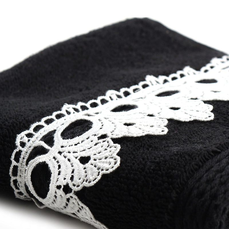33 CM X 33 CM Cannon Egyptian Cotton Guest Towel Ultra Soft Luxury Décor Sheer Lace Absorbent Towel Washing Drying Dishes and Household 1 Piece Black - Image 2