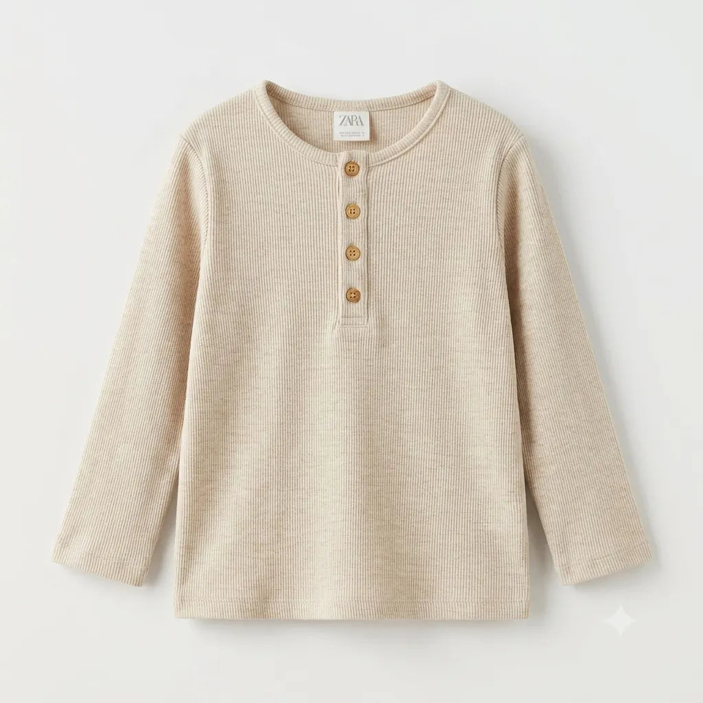 Zara Boy's Light Beige Ribbed Knit Button Blouse | Zara In Lebanon