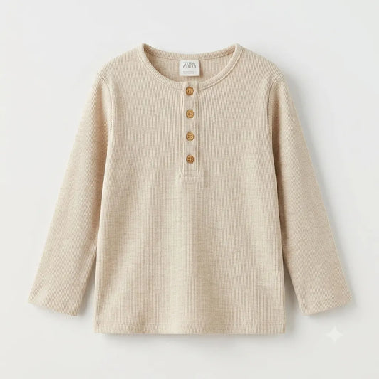 Zara Boy's Light Beige Ribbed Knit Button Blouse | Zara In Lebanon