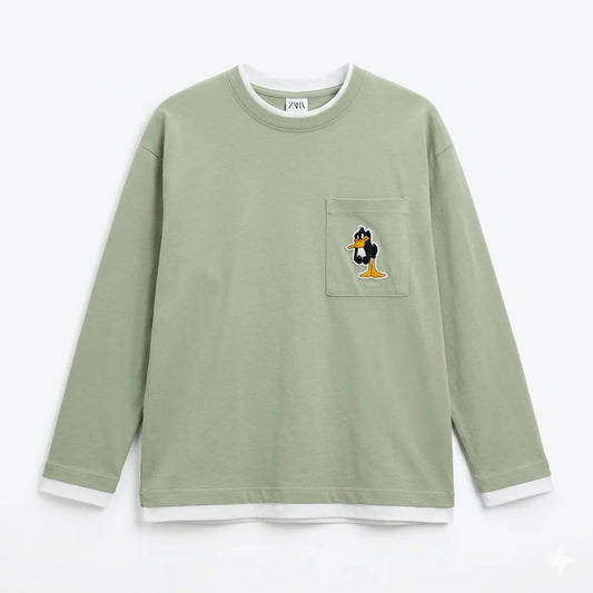 Zara Boy's Sage Green Duck Chest Pocket Printed Blouse | Zara In Lebanon