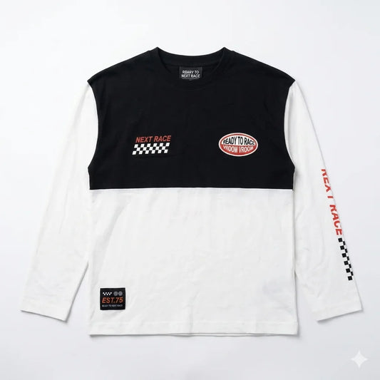 Zara Boy's White & Black Racing Patch Graphic Blouse | Zara In Lebanon