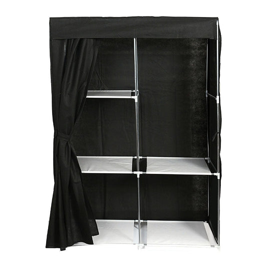 155 CM Fabric Wardrobe Portable Clothes Storage Organizer with Hanging Rail Freestanding Cupboard for Clothes Bags Toys and Shoes Black - Medaid International