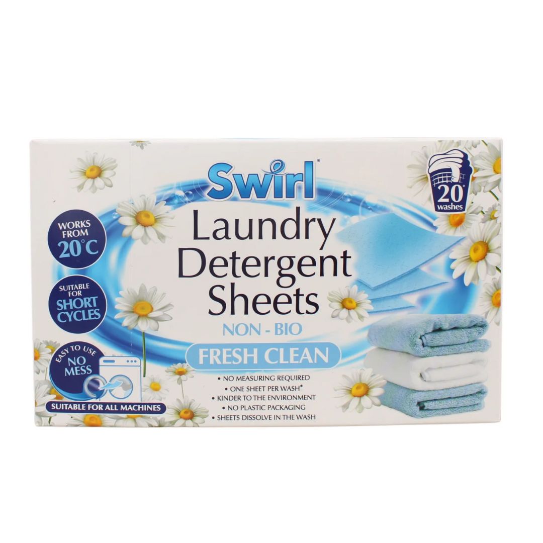SWIRL LAUNDRY DETERGENT SHEETS FRESH CLEAN - 20 pk - Medaid International