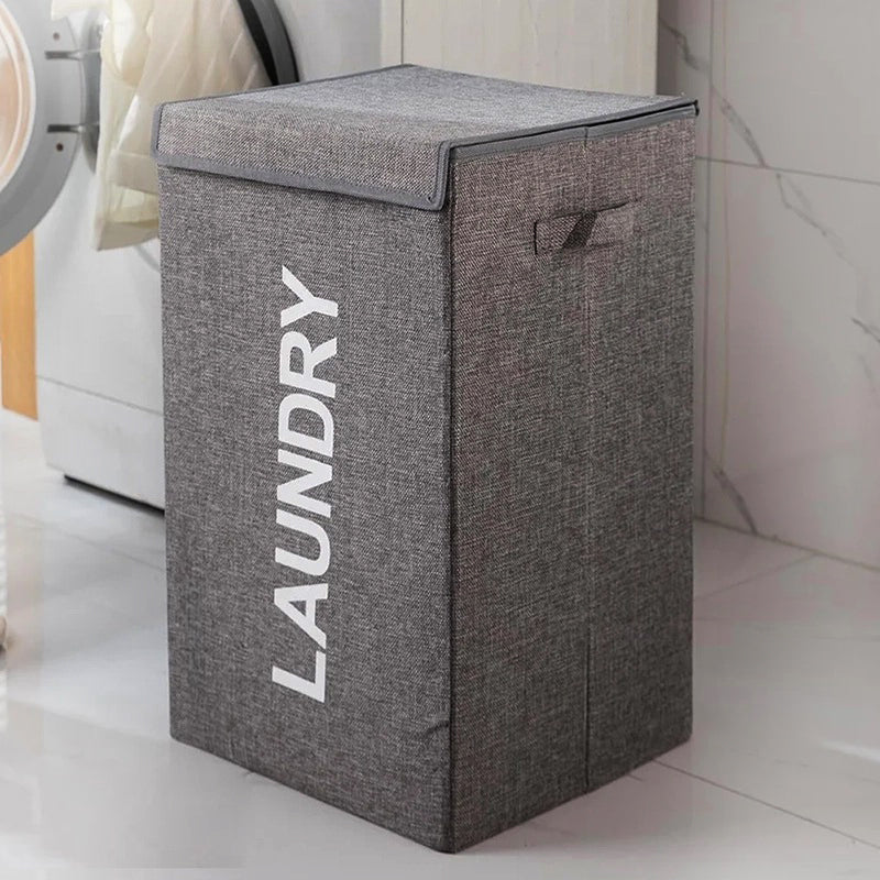 53 CM Foldable Fabric Laundry Hamper Basket with Lid and Handles Collapsible Clothes Organizer Baskets for Laundry and Clothes Storage Gray - Medaid International