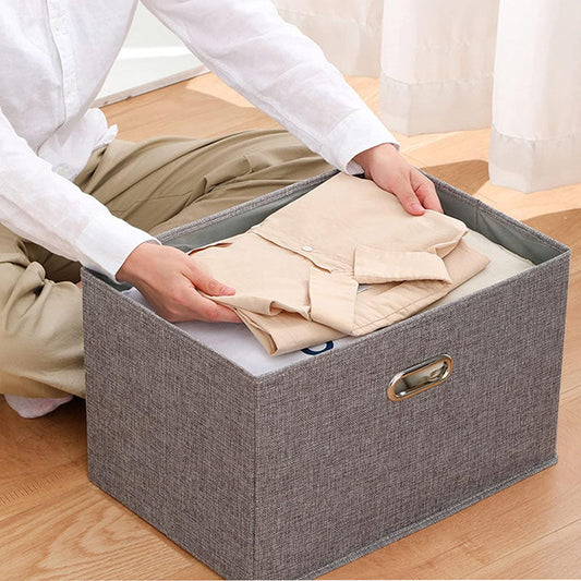 50 CM Foldable Fabric Storage Box with Lid Collapsible Bin with Handles Multipurpose Closet Organizer Basket for Clothes Toys Towels and Blankets Gray - Medaid International