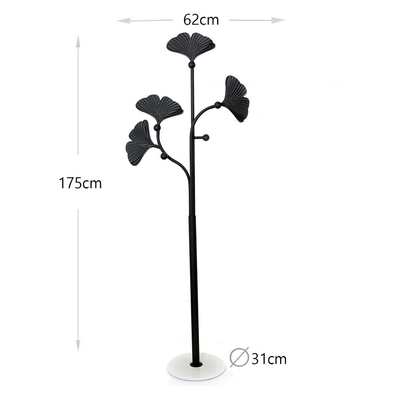175 CM Freestanding Leaf Shape Metal Coat Rack with Stable Marble Base Clothes Hanger Stand with 5 Hooks Coat Racks for Hats Scarves Handbags Black - Medaid International