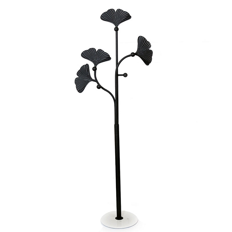 175 CM Freestanding Leaf Shape Metal Coat Rack with Stable Marble Base Clothes Hanger Stand with 5 Hooks Coat Racks for Hats Scarves Handbags Black - Medaid International