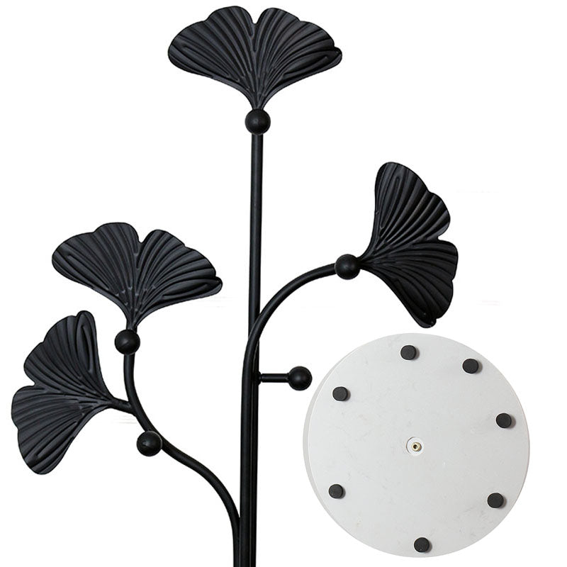 175 CM Freestanding Leaf Shape Metal Coat Rack with Stable Marble Base Clothes Hanger Stand with 5 Hooks Coat Racks for Hats Scarves Handbags Black - Medaid International