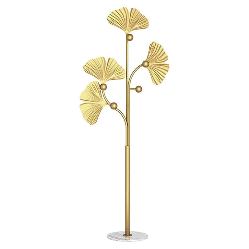 175 CM Freestanding Leaf Shape Metal Coat Rack with Stable Marble Base Clothes Hanger Stand with 5 Hooks Coat Racks for Hats Scarves Handbags Gold - Medaid International