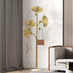 175 CM Freestanding Leaf Shape Metal Coat Rack with Stable Marble Base Clothes Hanger Stand with 5 Hooks Coat Racks for Hats Scarves Handbags Gold - Medaid International