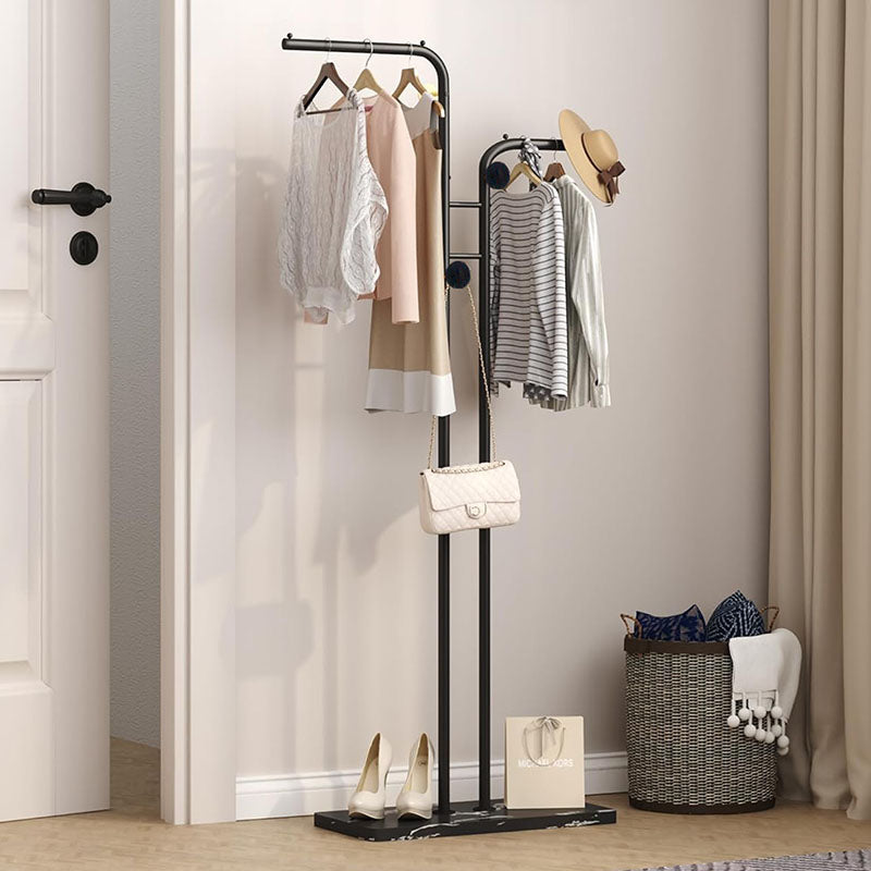 185 CM Freestanding Metal Coat Rack Stand with Stable Marble Base Clothes Hanger Stand with 5 Hooks Coat Racks for Hats Scarves Handbags Black - Medaid International