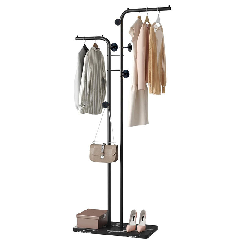 185 CM Freestanding Metal Coat Rack Stand with Stable Marble Base Clothes Hanger Stand with 5 Hooks Coat Racks for Hats Scarves Handbags Black - Medaid International
