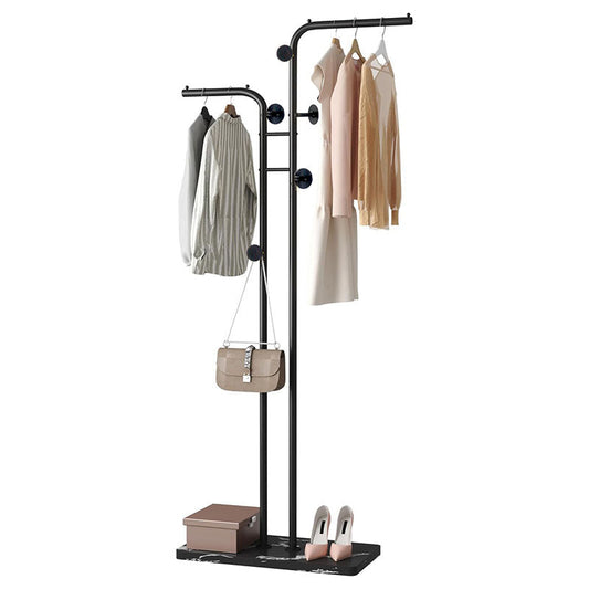 185 CM Freestanding Metal Coat Rack Stand with Stable Marble Base Clothes Hanger Stand with 5 Hooks Coat Racks for Hats Scarves Handbags Black - Medaid International