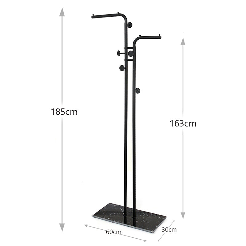 185 CM Freestanding Metal Coat Rack Stand with Stable Marble Base Clothes Hanger Stand with 5 Hooks Coat Racks for Hats Scarves Handbags Black - Medaid International