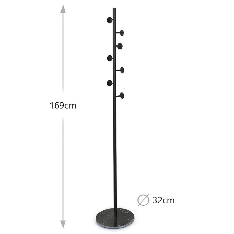 Beauenty Clothes Stand with Stable Marble Base, Free Standing Coat Hook Stand for Clothes, Easy Essembly Coat Rack with 7 Hooks for Coats, Hats, Scarves, Clothes, and Handbags (Black+Black) - Medaid International