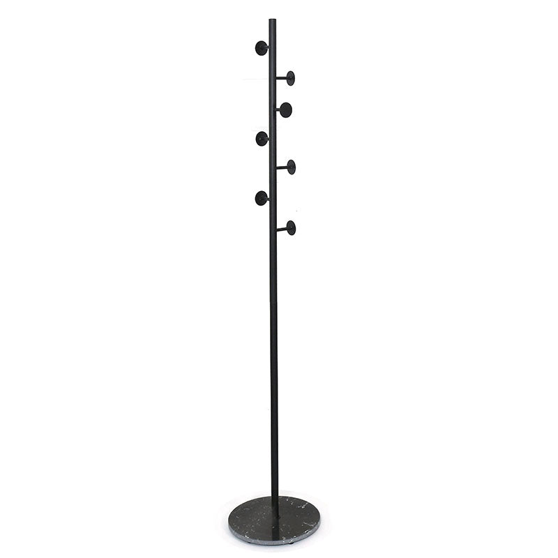 Beauenty Clothes Stand with Stable Marble Base, Free Standing Coat Hook Stand for Clothes, Easy Essembly Coat Rack with 7 Hooks for Coats, Hats, Scarves, Clothes, and Handbags (Black+Black) - Medaid International