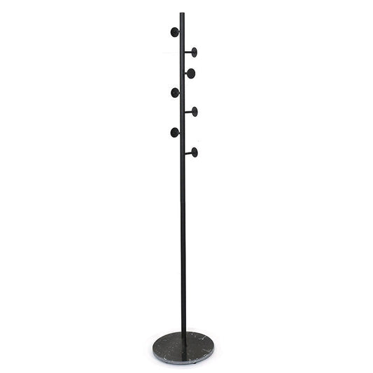 Beauenty Clothes Stand with Stable Marble Base, Free Standing Coat Hook Stand for Clothes, Easy Essembly Coat Rack with 7 Hooks for Coats, Hats, Scarves, Clothes, and Handbags (Black+Black) - Medaid International
