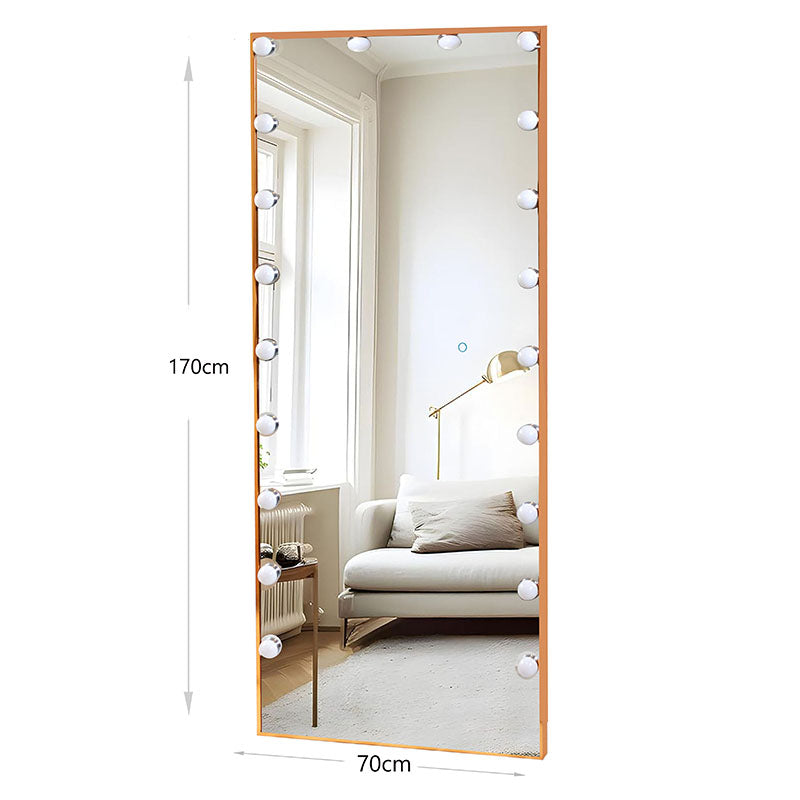 170 CM, Modern Mirror with LED Bulbs and Smart Touch Control, Wall Mounted Mirror with Gold Metal Frame for Bedroom, Living Room - Medaid International