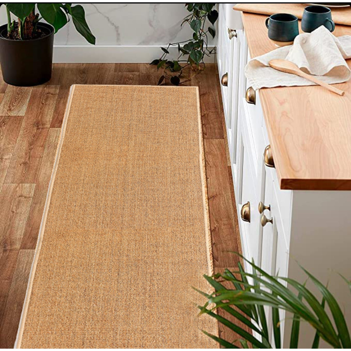 180 CM X 60 CM Handcrafted Woven Natural Fibers Jute Rug Kitchen Runner Mat with Non Slip Backing Runner Rugs for Bedroom Living Room Entrance Beige - Medaid International