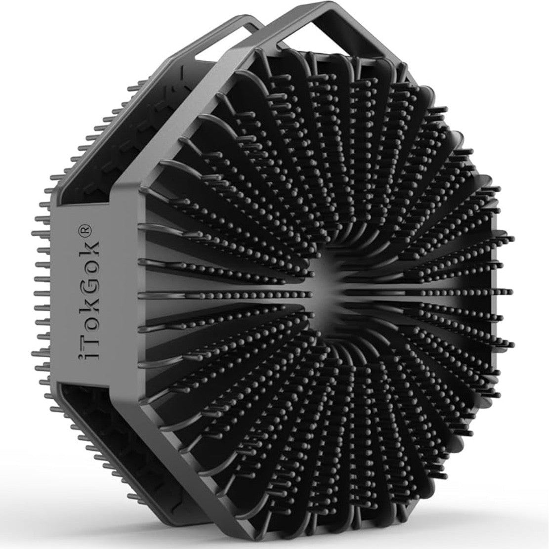 iTokGoK® Premium Silver-Infused Dual-Sided Design 2-in-1 Silicone Body Scrubber for Shower,Body Brush Buffer Scrubber for Men and Women for All Skin, Ergonomic No-Slip Handle, Easy to Clean - Black
