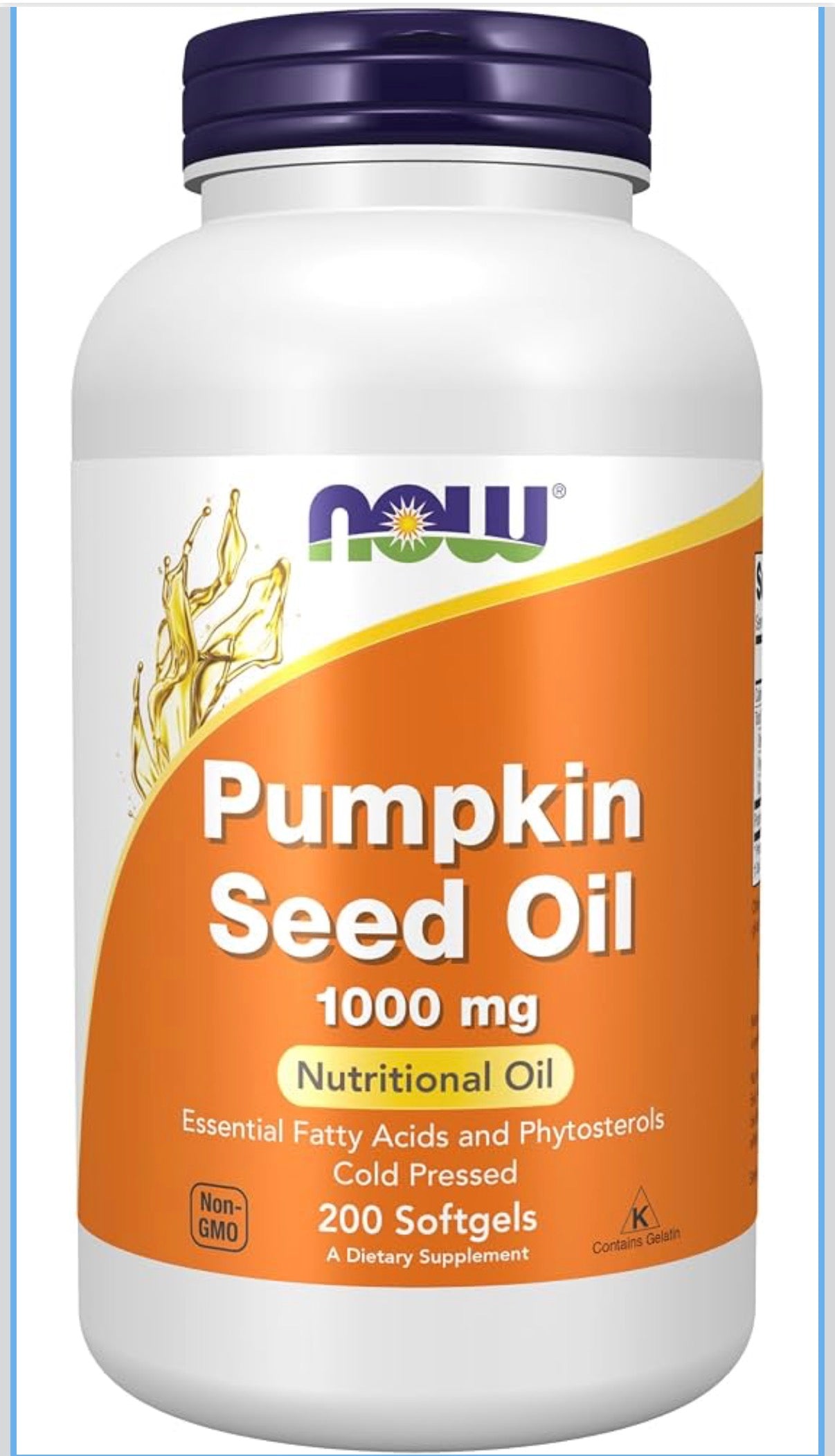NOW Supplements, Pumpkin Seed Oil 1000 mg with Essential Fatty Acids and Phytosterols, Cold Pressed, 200 Softgels