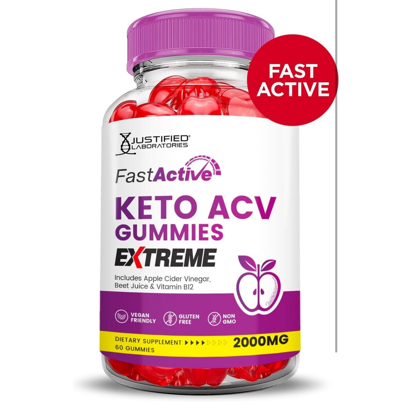 Fast Active Keto ACV Gummies Extreme 2000MG Fastactive Keto Gummies Apple Cider Vinegar Formulated with Pomegranate Beet Juice Powder B12 Vegan Non GMO 60 Gummys - Medaid International