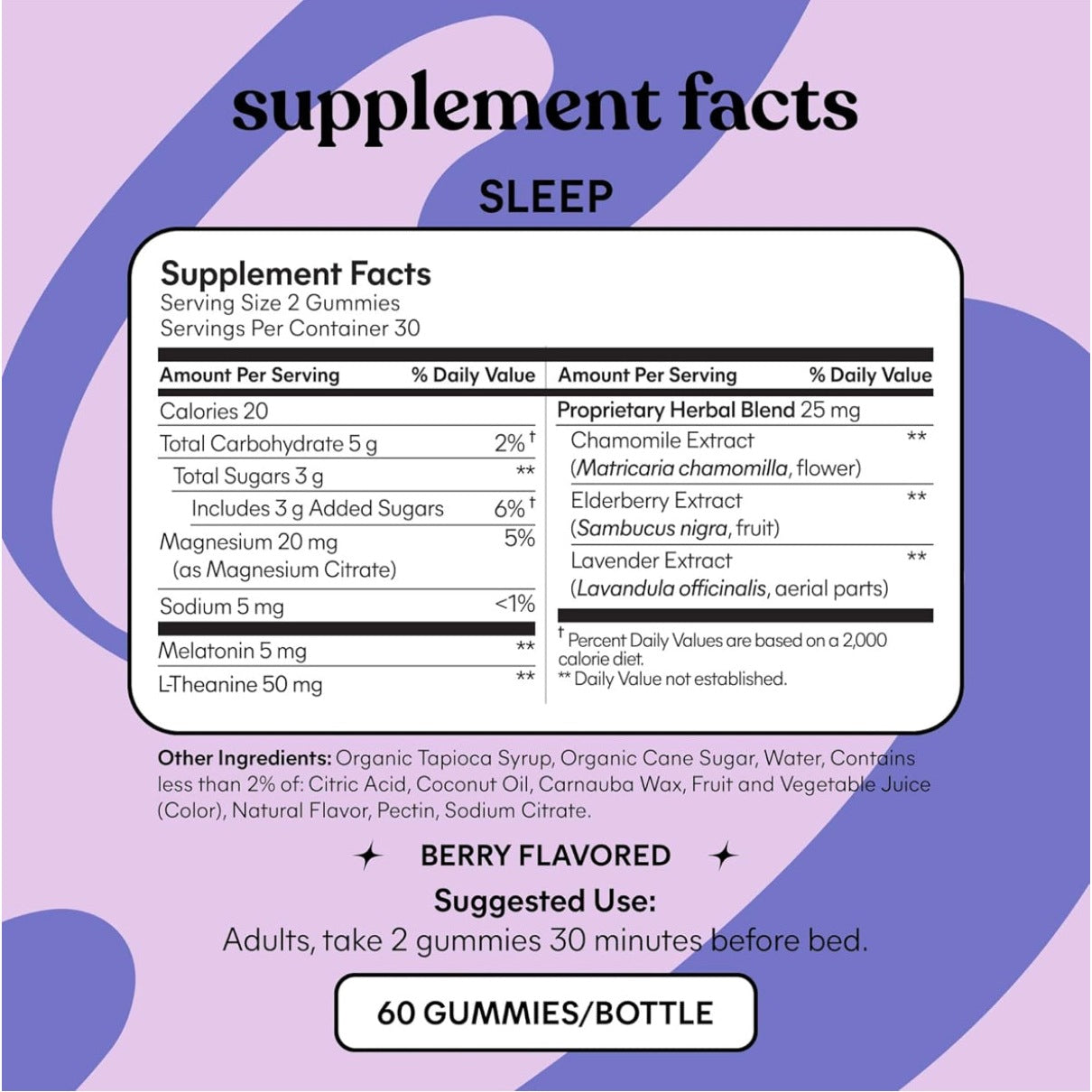 Lemme Sleep Gummies with 5mg Melatonin, Elderberry, Magnesium, L-Theanine, Chamomile and Lavender, Drug-Free Nighttime Sleep Aid, Vegan, Gluten Free, Gelatin Free, Non GMO, Berry Flavored (60 Count) - Medaid International