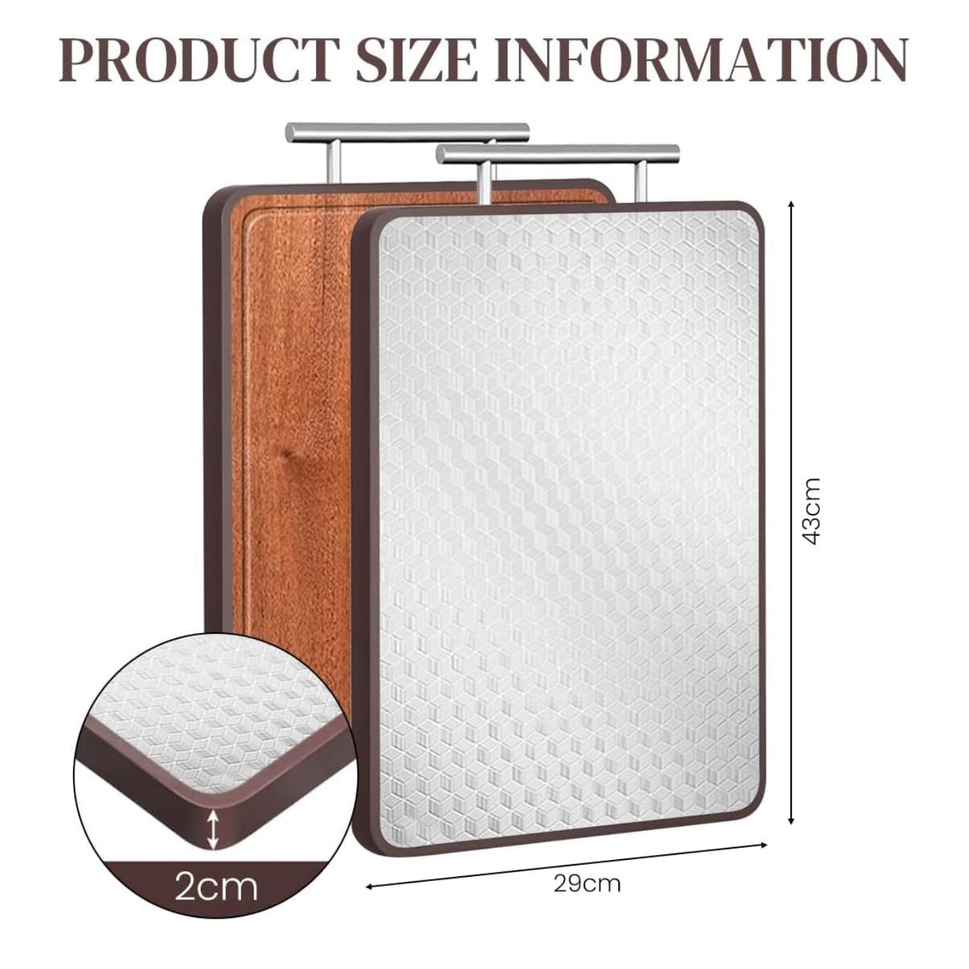 HASTHIP® Double Cutting Board, Stainless Steel Cutting Board, with Stainless Steel Handle Double Sided Premium Cutting Board, 30 * 42 cm Chopping Area Ebony Wood Cutting Board for Meat, Fruit, Deli - Medaid International