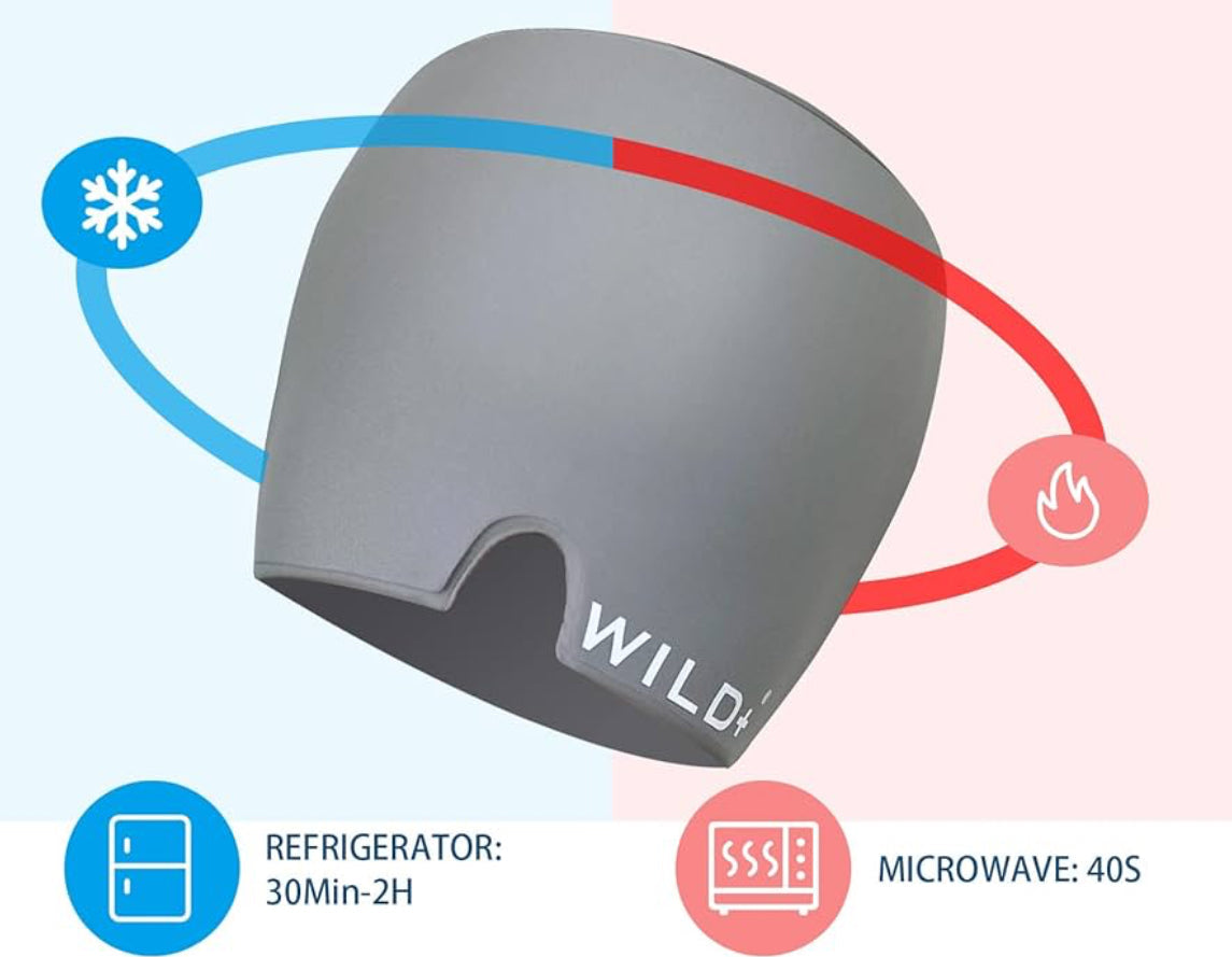 WILD+ Headache Relief Cap, Migraine Relief Cap, Reusable Migraine Relief Cap, Heat Cold Compress Wrap Ice Hat Migraine, Ice Cap for Migraines Used for Sinusitis/Tension/Stress/Puffy Eye（Gray） - Medaid International