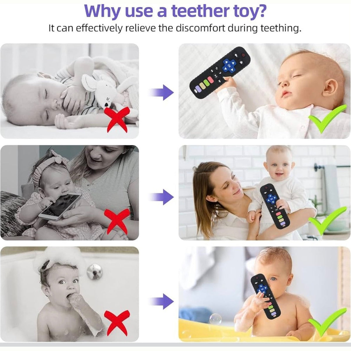 Baby Teething Toy, Silicone Remote Control Teether, BPA Free Sensory Chew Toys for Infants, Gum Relief Baby Toy Gift for 3 6 12 Months