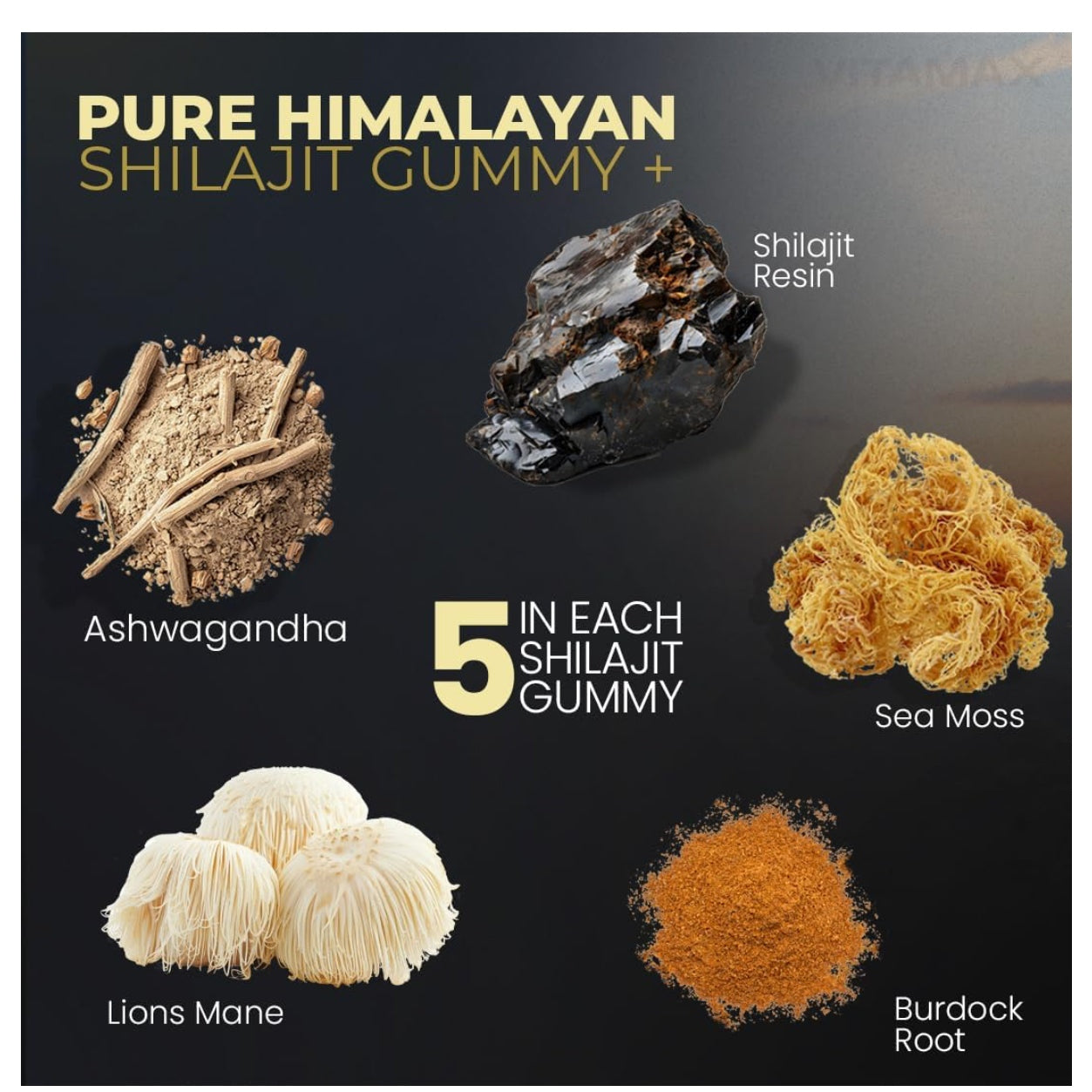 Organic Shilajit Gummies, Sea Moss, Ashwagandha, 105+ Trace Minerals – Organic Burdock Root & Lions Mane Mushroom - Blue Razz – Vegan & Non-GMO – Made in USA – 60ct - Medaid International