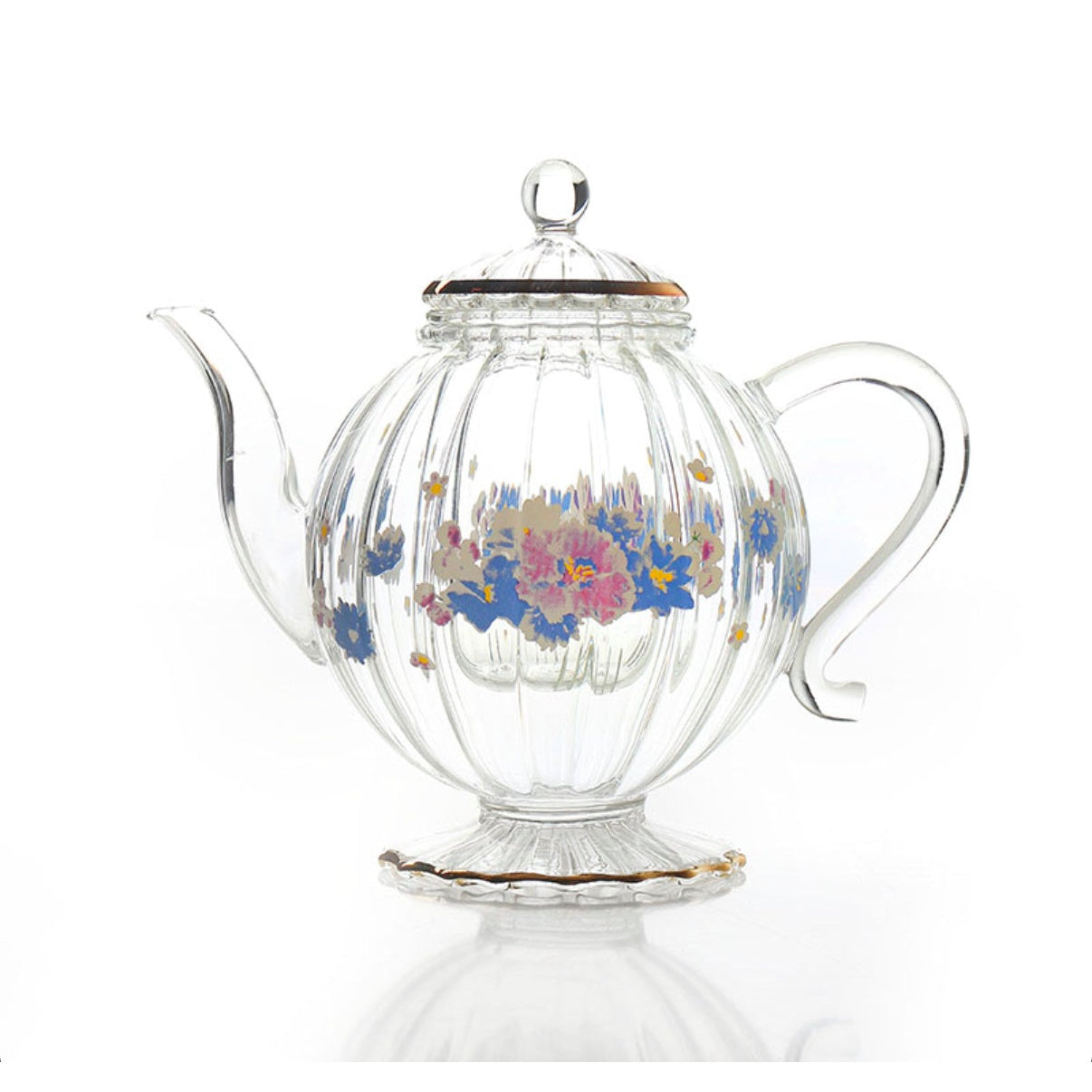 500 ML Flower Design Teapot Glass Striped Shape with Handle and Removable Infuser Transparent Glass Teapot for Tea Coffee and Milk - Medaid International