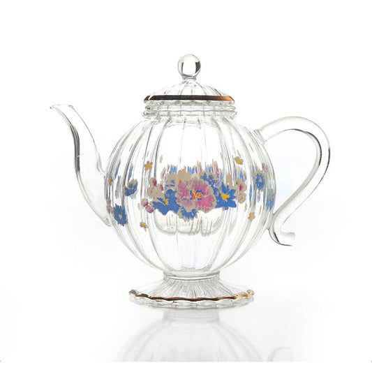 500 ML Flower Design Teapot Glass Striped Shape with Handle and Removable Infuser Transparent Glass Teapot for Tea Coffee and Milk - Medaid International