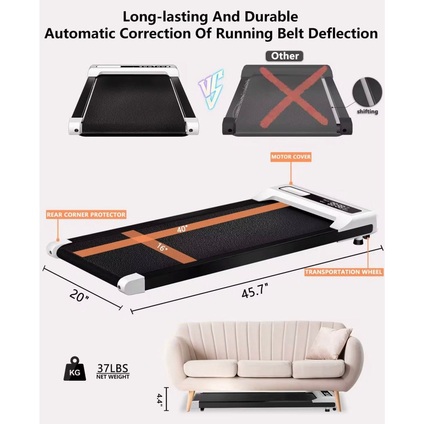 Motorized Walking Pad Mini Folding
Portable Flat Treadmill Walking Machine