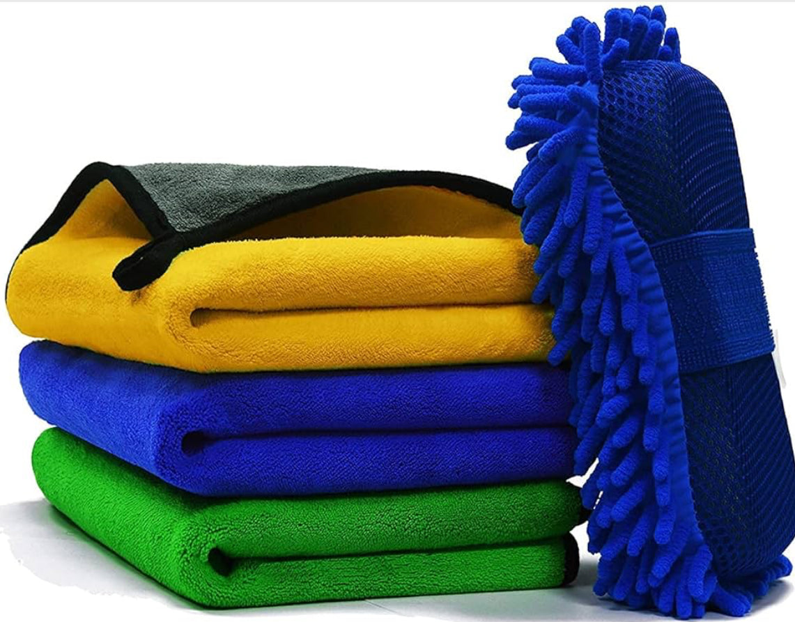 Showay 3pcs Microfiber Car Drying Towel for Car Cleaning and Detailing, Double Sided, Extra Thick Plush Microfiber Towel Lint Super Absorbent Detailing Towel for Car | Windows | Screen and Kitchen | - Medaid International