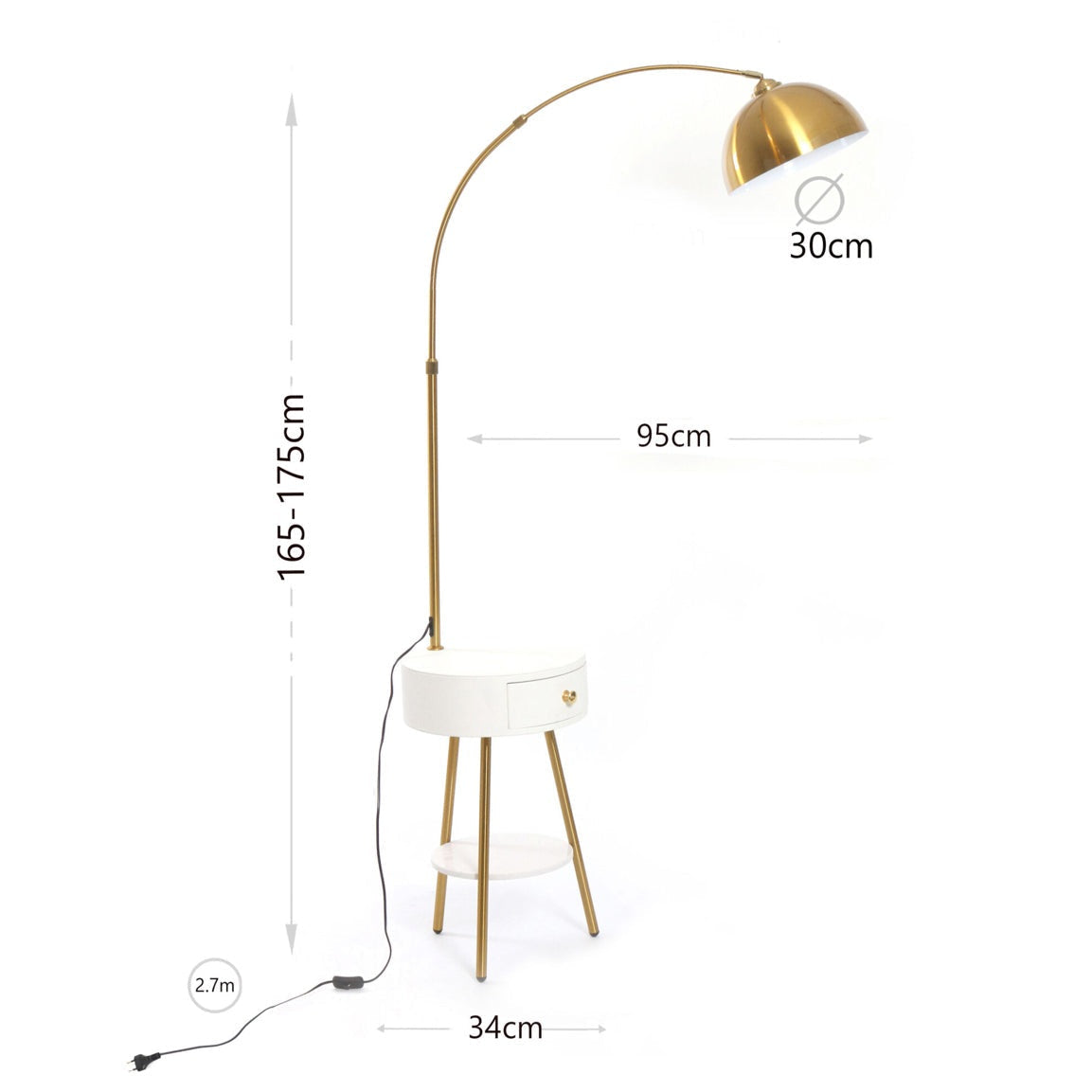 Modern End Table Arched Floor Lamp with Shelves and Drawer for Living Room Bedroom - Medaid International