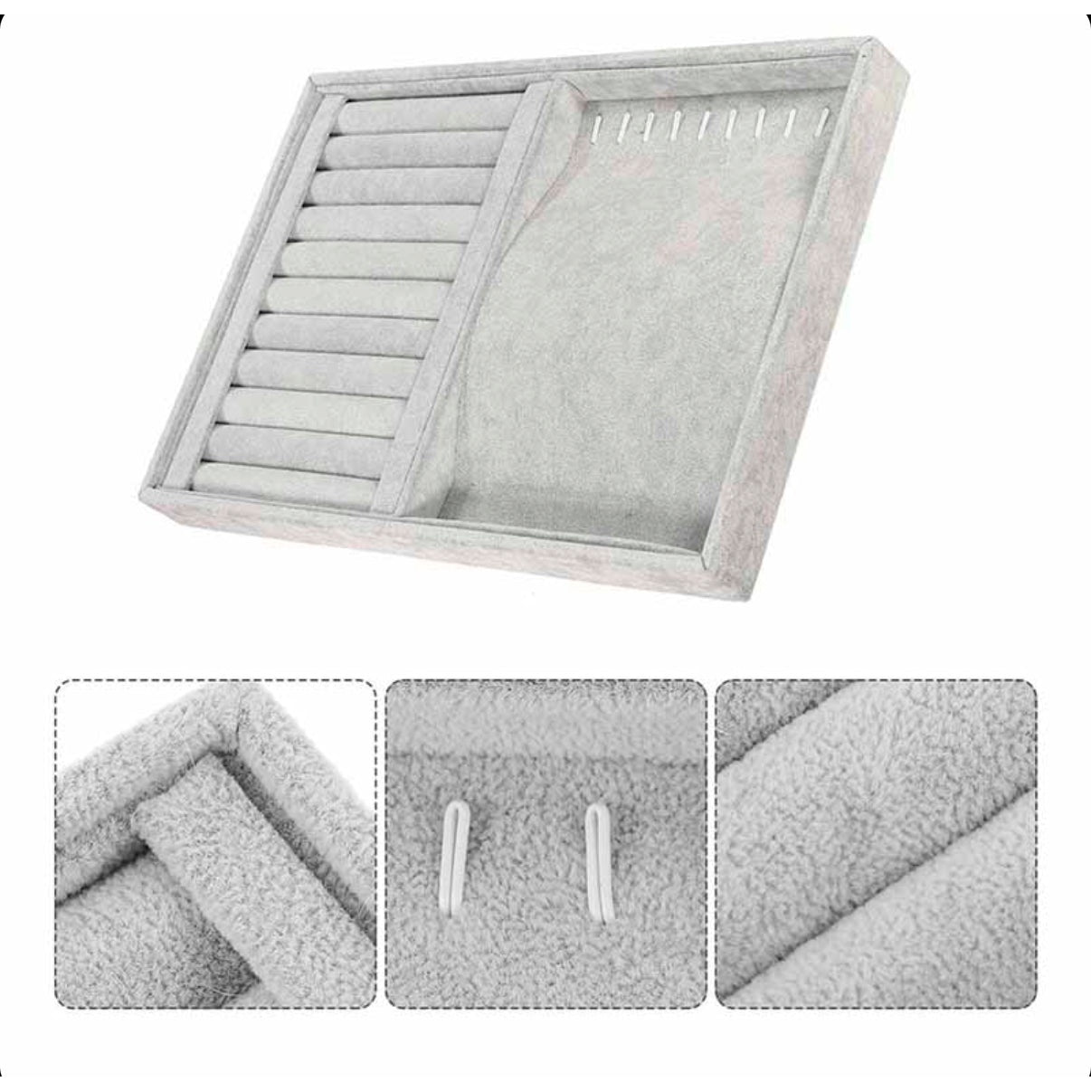 35 CM Velvet Jewelry Organizer Tray for Drawers Stackable Jewelry Display Trays for Rings Earrings Necklaces Silver - Medaid International
