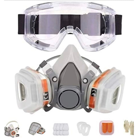 LAMANICE Half Facepiece Respirator, Reusable Chemicals Respirator with 8Pcs Filter Cottons and Goggle for Painting,Gas