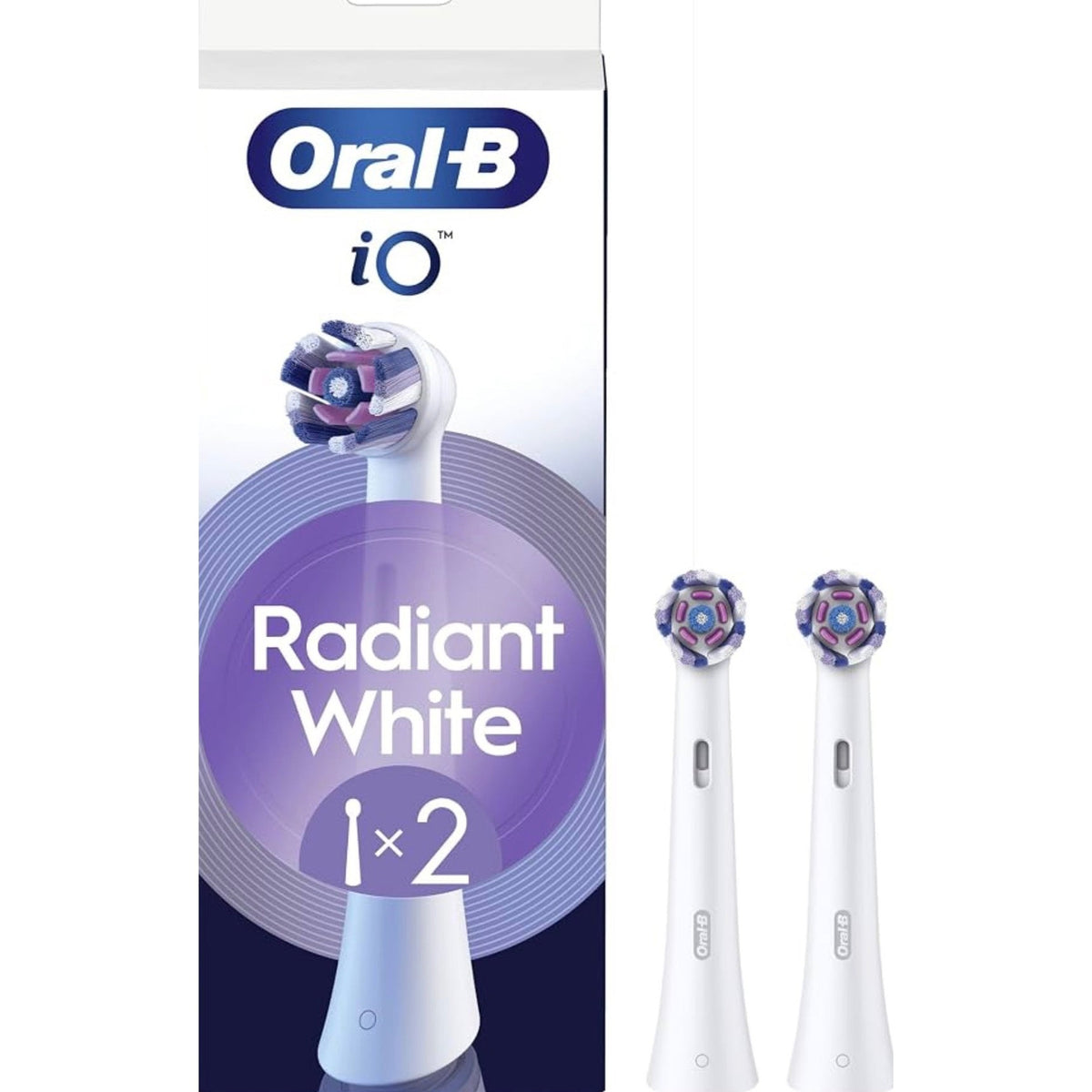 Oral-B iO Series Radiant White, Original Replacement Round Brush Heads, Angled Bristles for Deeper Plaque Removal, Polishing Petals for Teeth Whitening, for Oral-B iO Electric Toothbrushes, 2