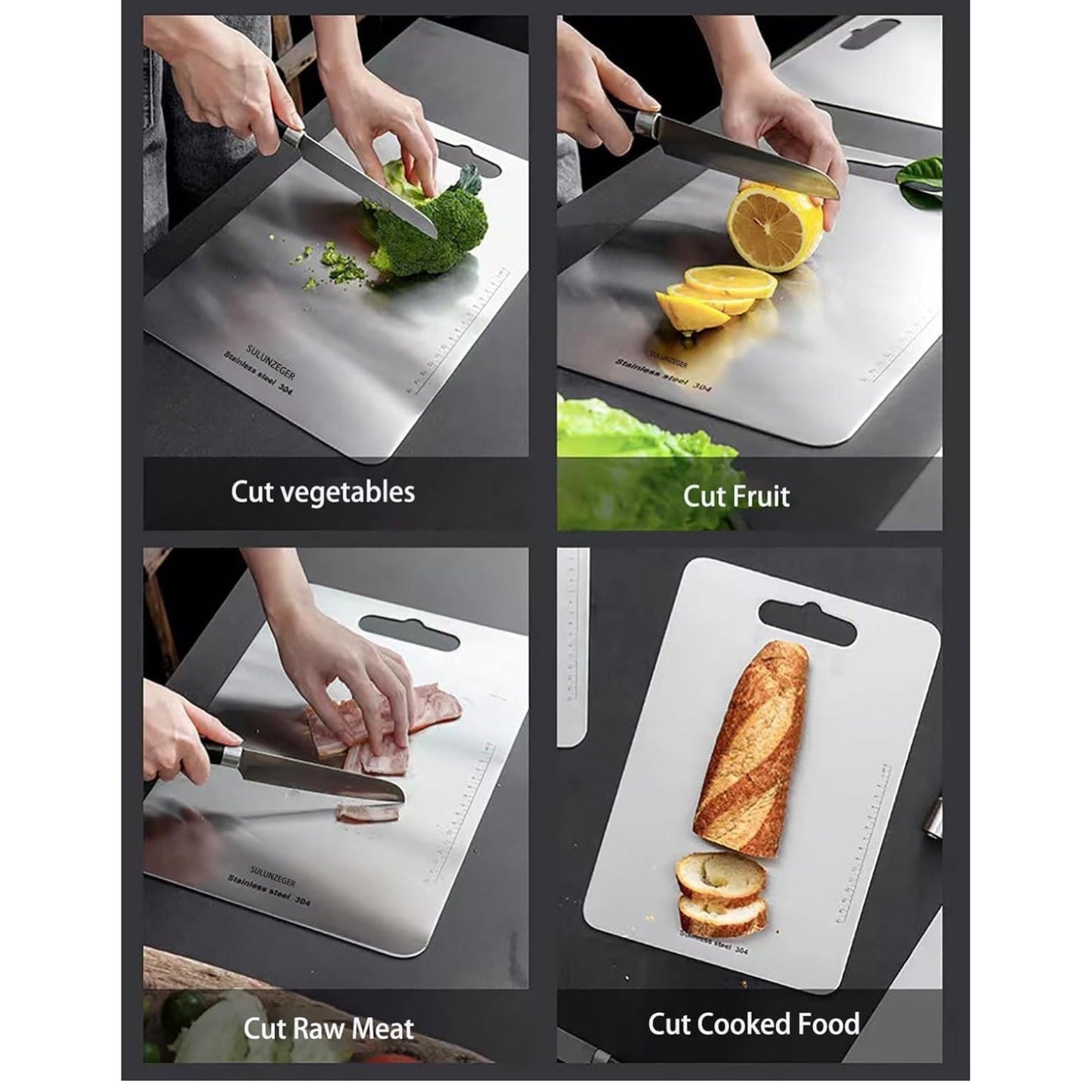 Stainless Steel Cutting Board, Titanium Chopping Boards for Kitchen, SUS 304 Large Chopper for Meat, Dishwasher Safe, with Handle & Scale, Easy Clean, ستانلس ستيل تقطيع, Solid Cookware, (36*25*0.2 cm) - Medaid International
