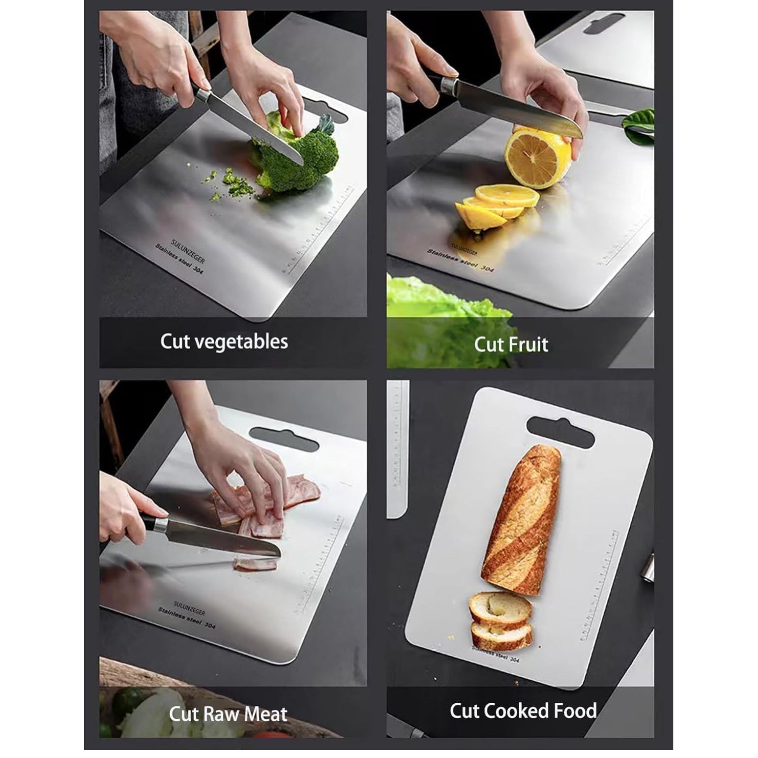 Stainless Steel Cutting Board, Titanium Chopping Boards for Kitchen, SUS 304 Large Chopper for Meat, Dishwasher Safe, with Handle & Scale, Easy Clean, ستانلس ستيل تقطيع, Solid Cookware, (36*25*0.2 cm) - Medaid International