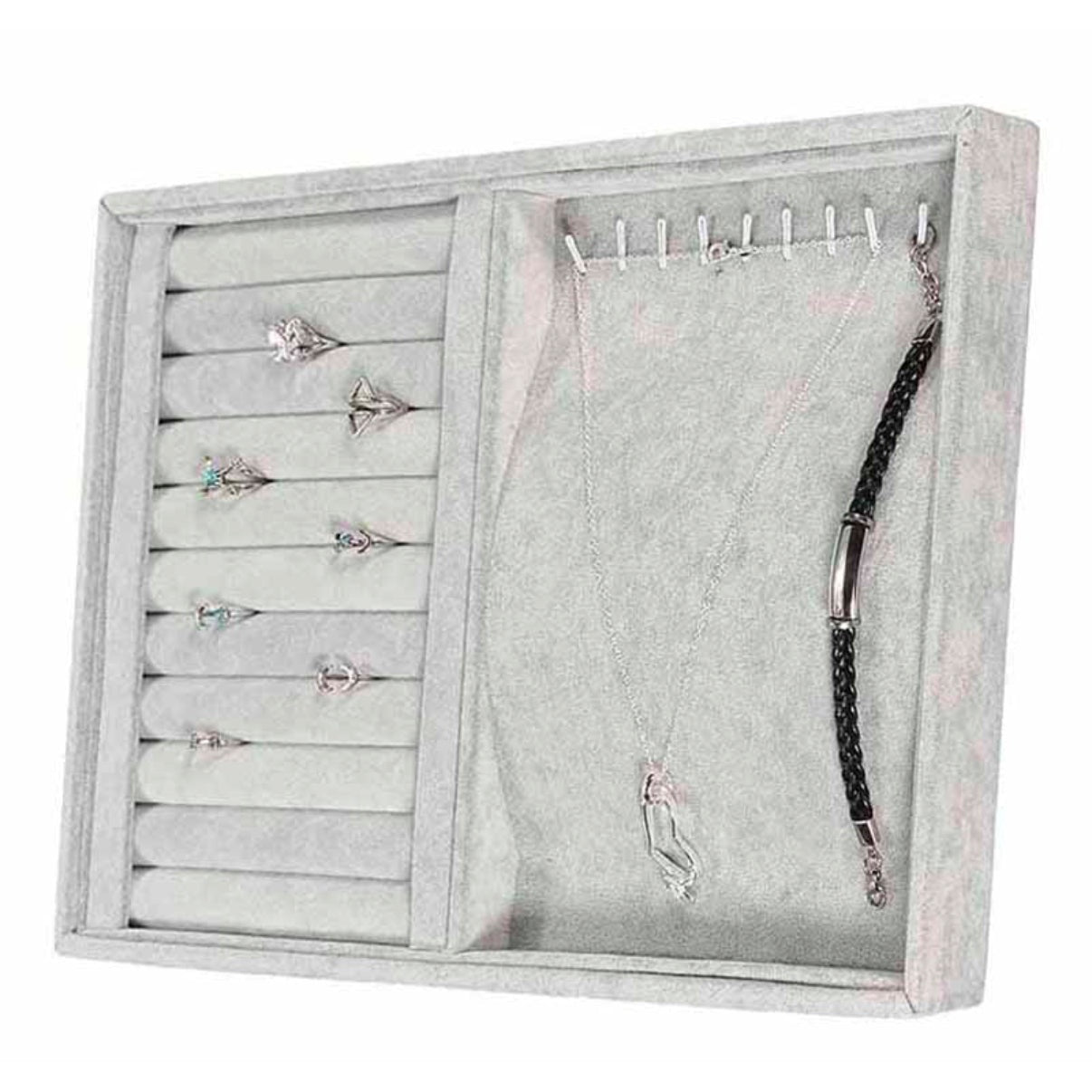 35 CM Velvet Jewelry Organizer Tray for Drawers Stackable Jewelry Display Trays for Rings Earrings Necklaces Silver - Medaid International