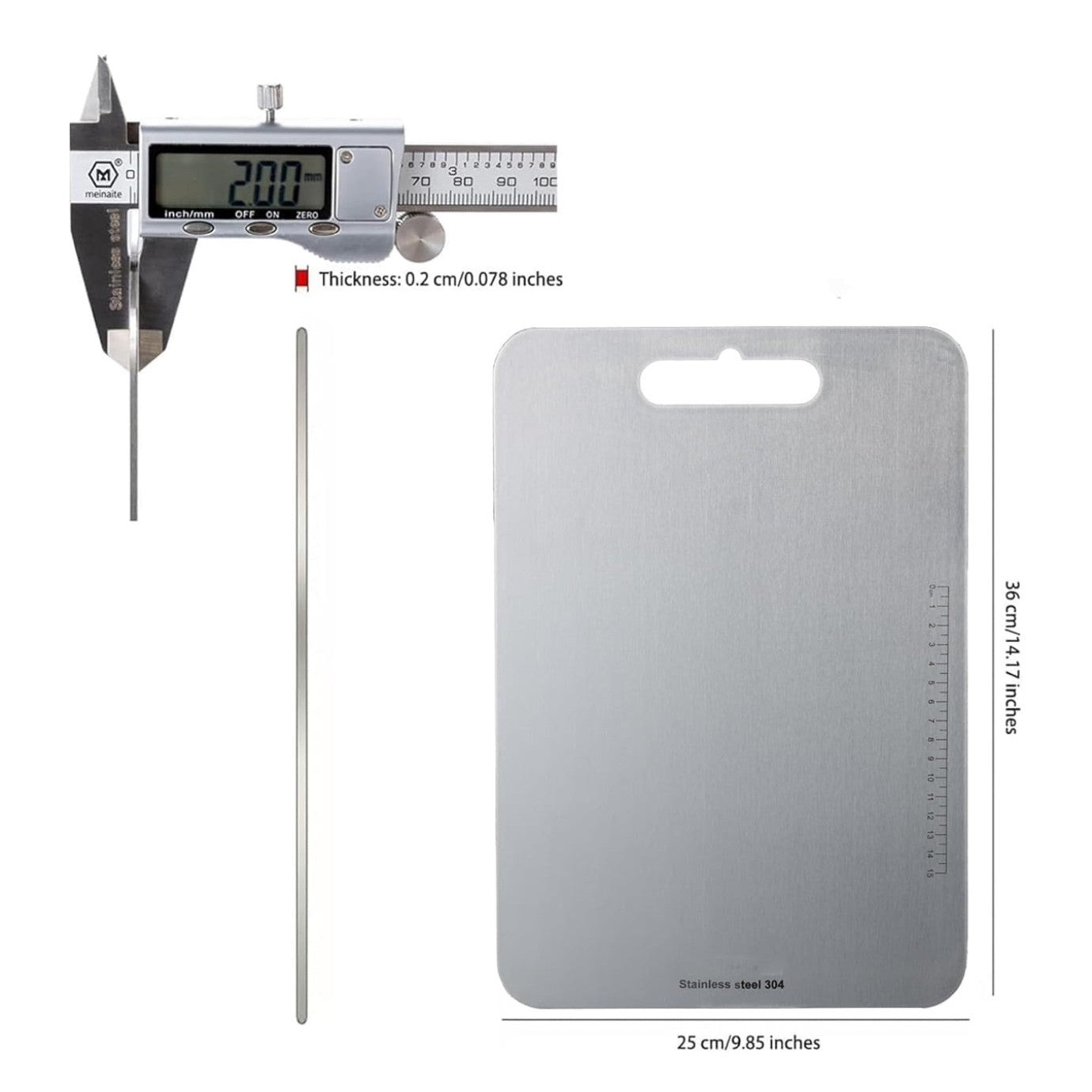 Stainless Steel Cutting Board, Titanium Chopping Boards for Kitchen, SUS 304 Large Chopper for Meat, Dishwasher Safe, with Handle & Scale, Easy Clean, ستانلس ستيل تقطيع, Solid Cookware, (36*25*0.2 cm) - Medaid International