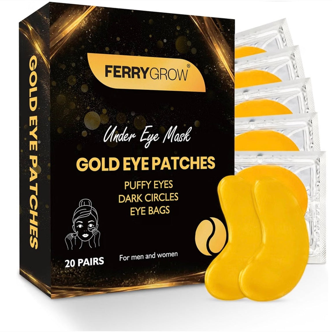 Gold under Eye patches (20 pairs) Under Eye Gel for Dark Circles & puffy eyes with Natural Collagen - Anti-Aging eye gel Eye Mask Nourish Eye Mask Gold Eye patches