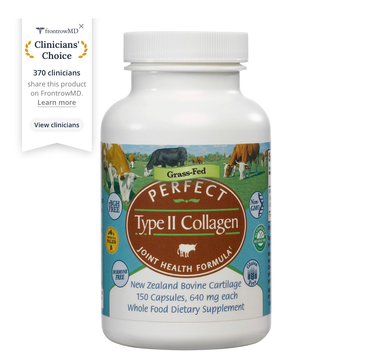 Perfect Type II Collagen - 150 Capsules - Bovine Cartilage Sourced From New Zealand Pasture Raised (Grass Fed) Cows