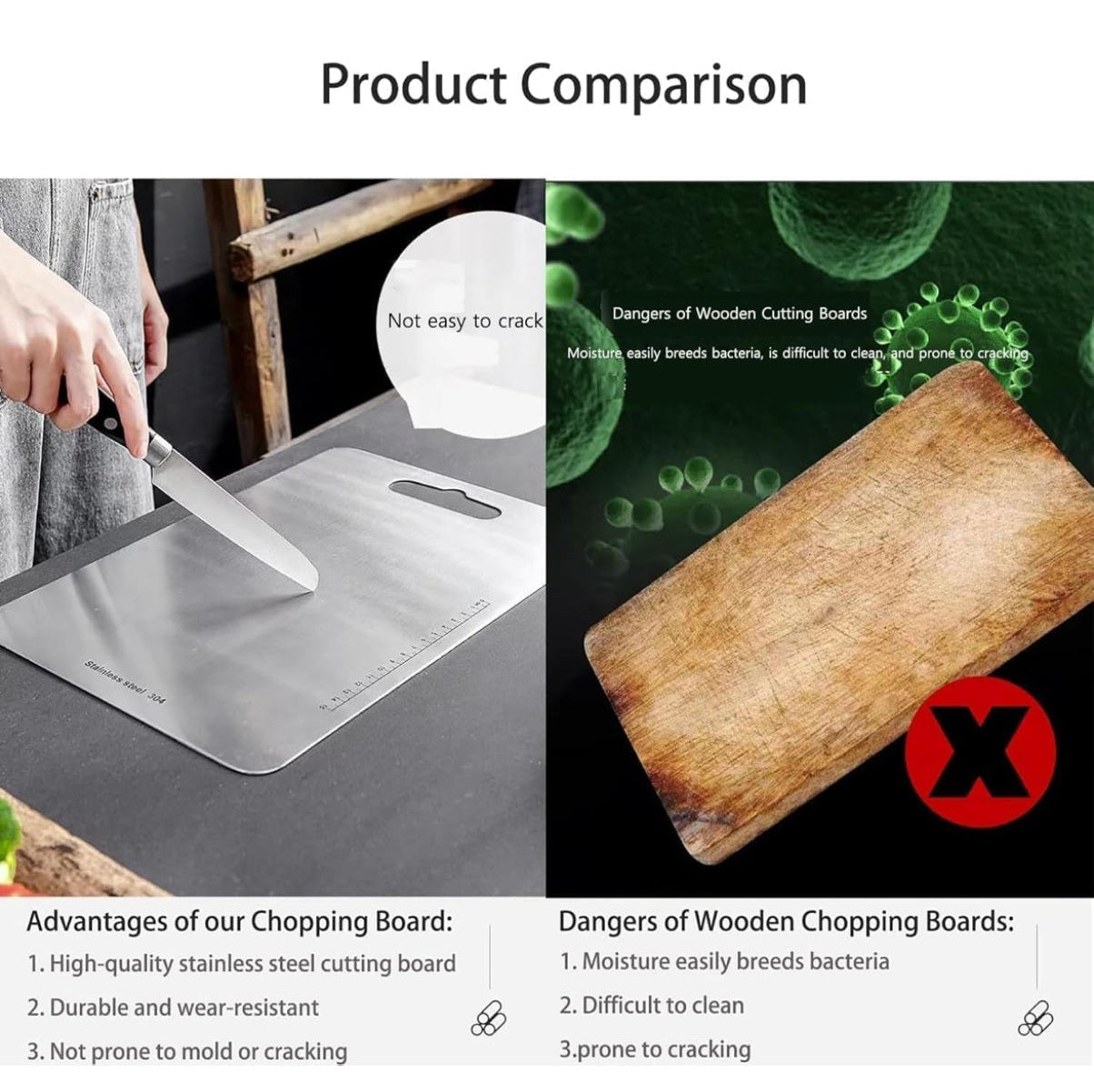 Stainless Steel Cutting Board, Titanium Chopping Boards for Kitchen, SUS 304 Large Chopper for Meat, Dishwasher Safe, with Handle & Scale, Easy Clean, ستانلس ستيل تقطيع, Solid Cookware, (36*25*0.2 cm) - Medaid International